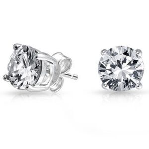 14k White Gold CZ 925 Sterling Silver Round Stud Earrings